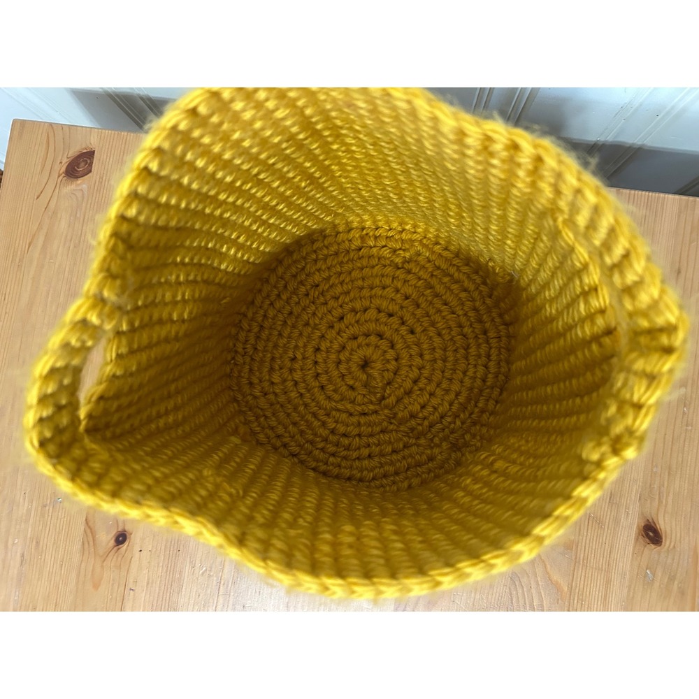 Handmade Chunky Crochet Mustard Yellow Bucket Bag Tote Boho Artisan - Picture 3 of 6